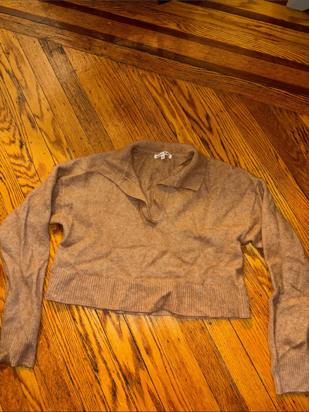 Reformation Brown V-Neck Cropped Shawl Collar Sweater
